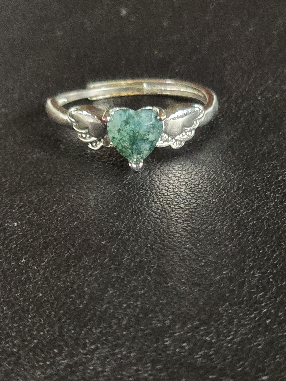 Heart-Shaped Green mossagate Stone Wing Ring - Women Jewelry